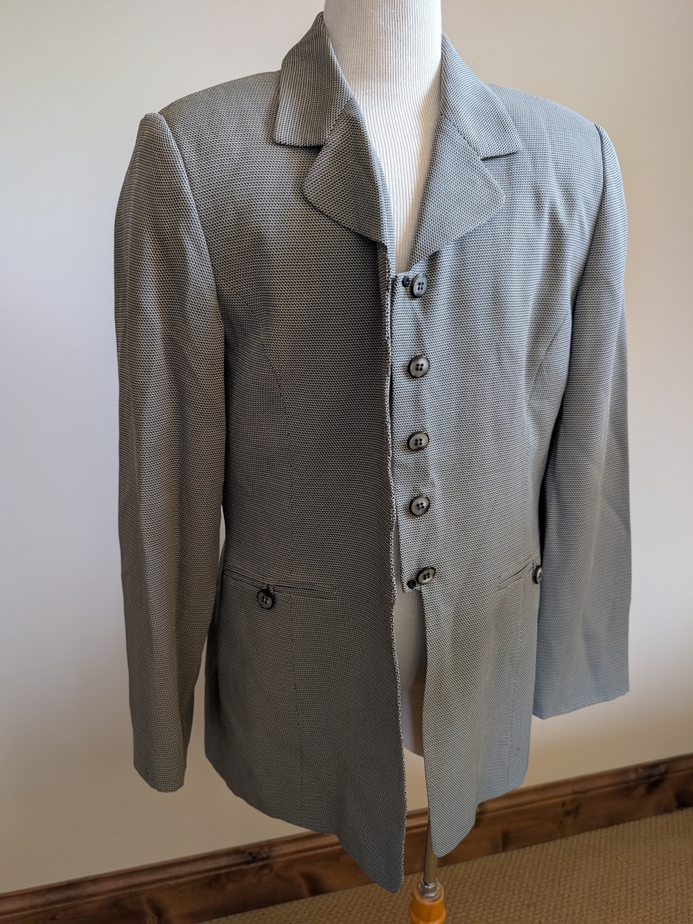 Kasper Women’s Petite 8P Gray Houndstooth Lined 5-Button Blazer Jacket